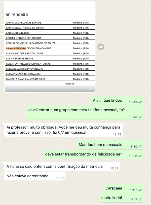 Aprovação Lilian Rendeiro — Medicina UERJ